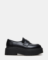 BERKSHIRE Black Leather Platform Lug Women's Penny Loafer | Steve Madden