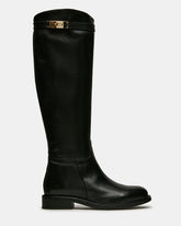 BEXLEY Black Leather Knee-High Round-Toe Buckle Women's Boot | Steve Madden
