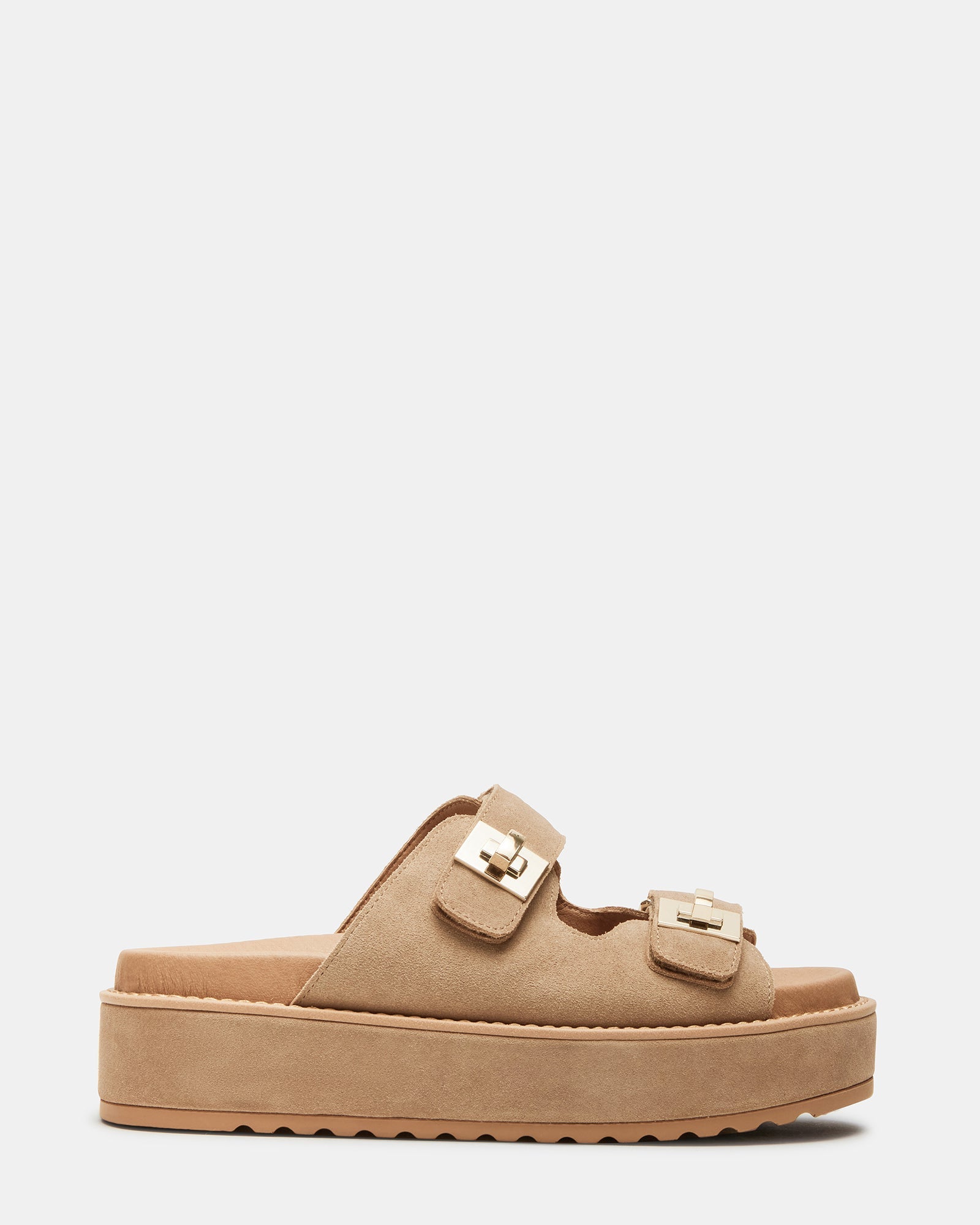 BIGSCHMONA Taupe Suede Women's Platform Slide Sandal | Steve Madden