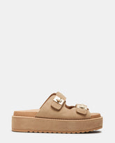 BIGSCHMONA Taupe Suede Women's Platform Slide Sandal | Steve Madden