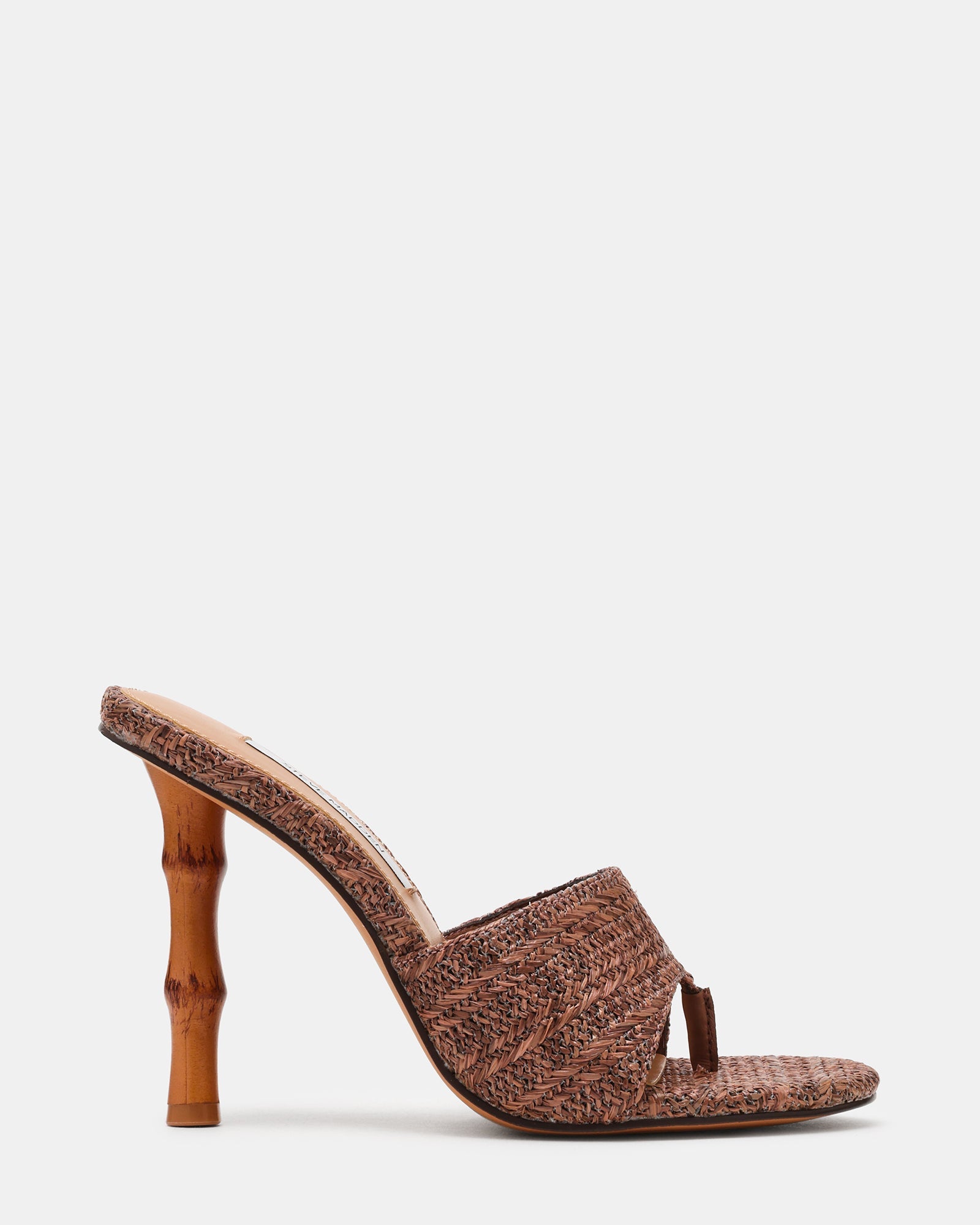 BRIATA Brown Raffia Thong Bamboo Women's Heel | Steve Madden