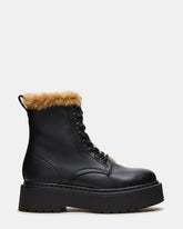 BUFFY Faux Fur Black Lace-Up Combat Women's Ankle Boot | Steve Madden