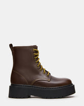 BUFFY Brown Leather Lace-Up Combat Women's Ankle Boot | Steve Madden