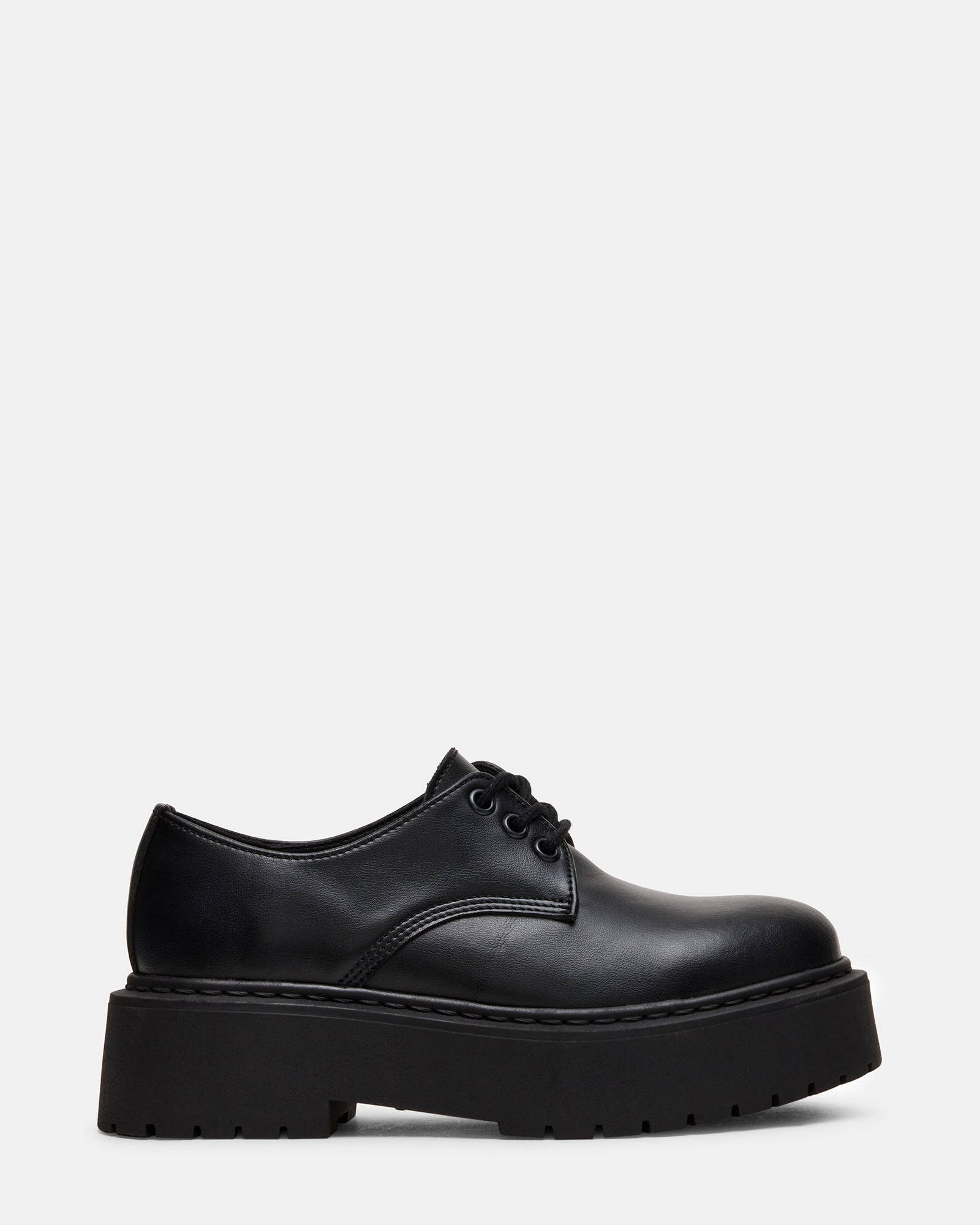 BURNEY Black Leather Lace-Up Platform Women's Loafer | Steve Madden
