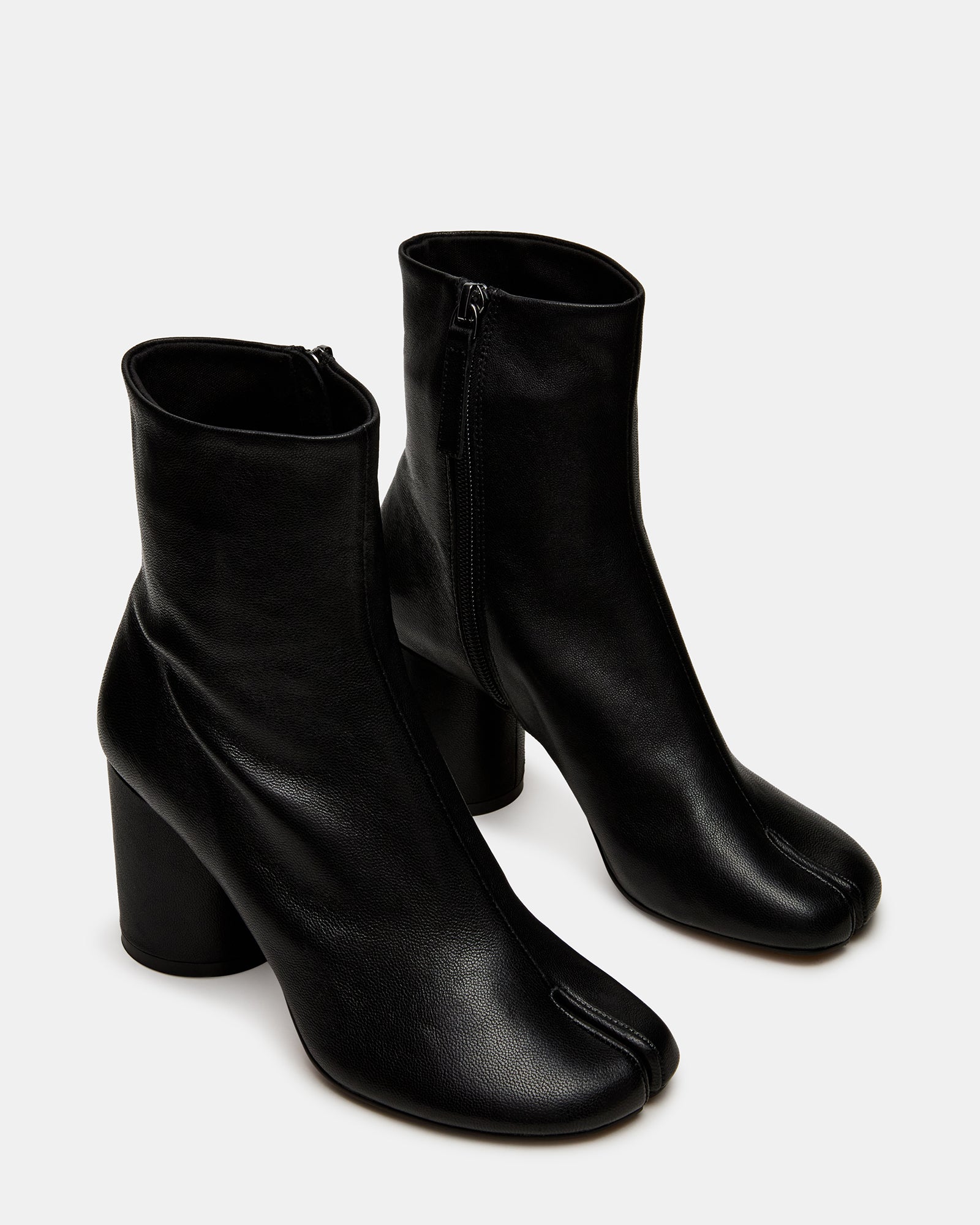 CARO Black Leather Tabi Split-Toe Block Heel Women's Ankle Boot | Steve Madden