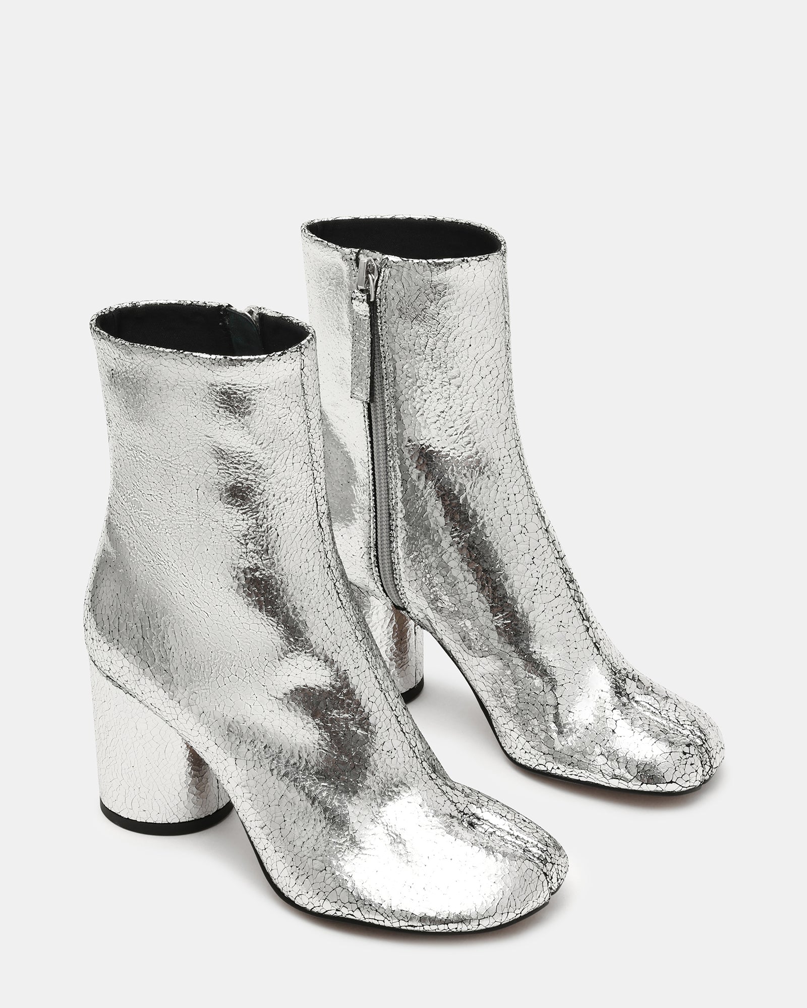 CARO Silver Crinkle Tabi Split-Toe Block Heel Women's Ankle Boot | Steve Madden