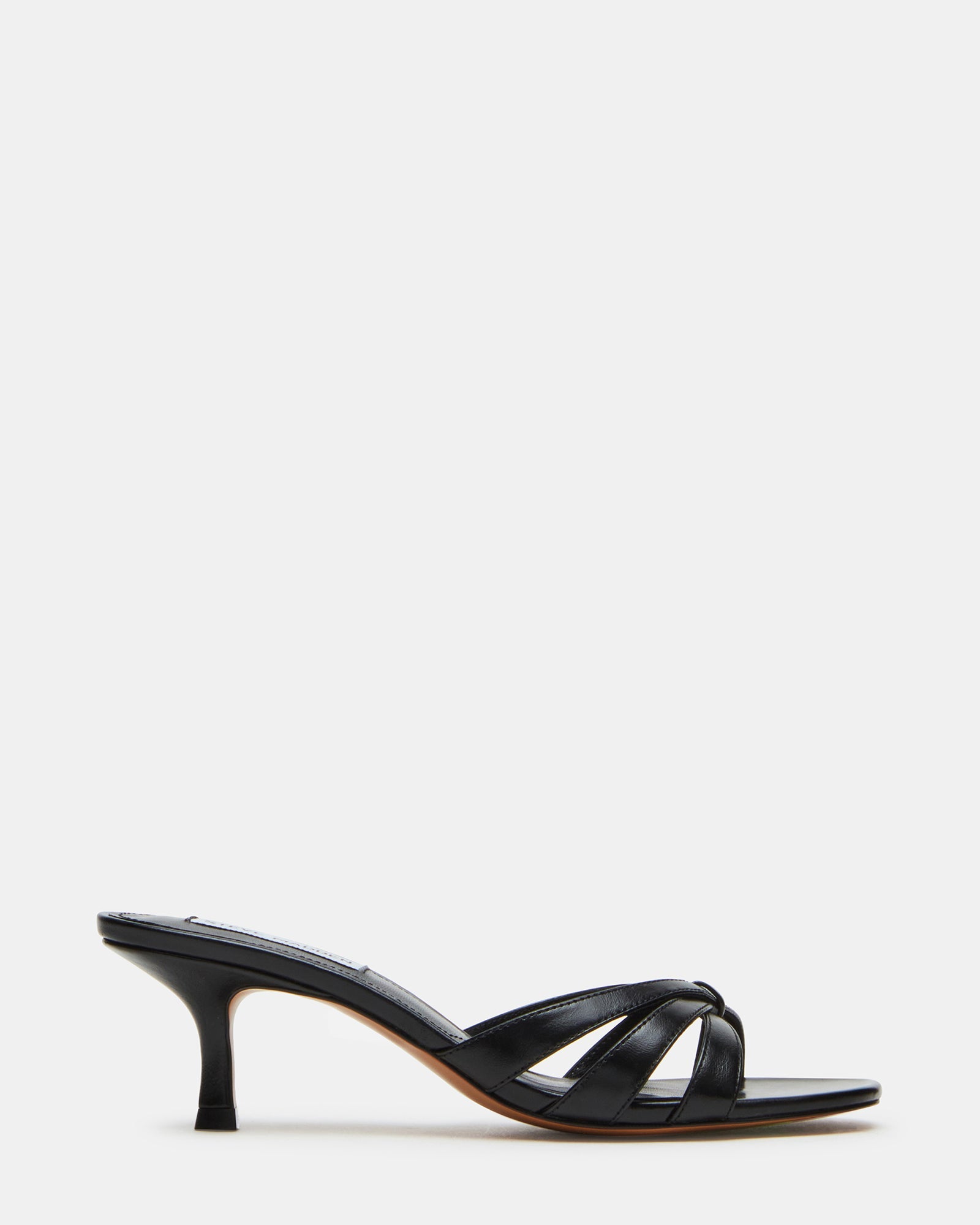 CARY Black Leather Square-Toe Strappy Mule Women's Heel | Steve Madden