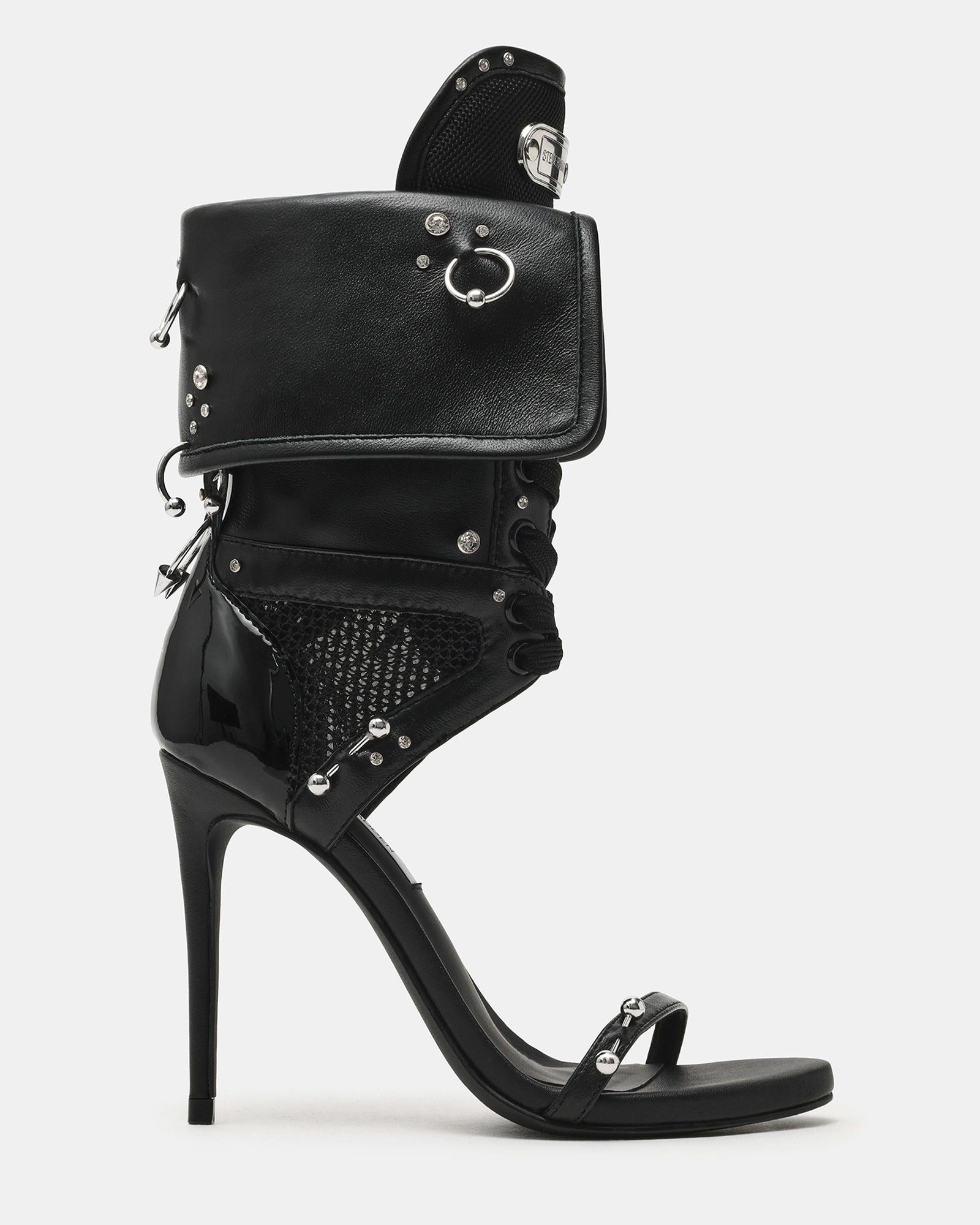 CASELLA Piercing Black Open-Toe Stiletto Lace-Up Women's Heel | Steve Madden