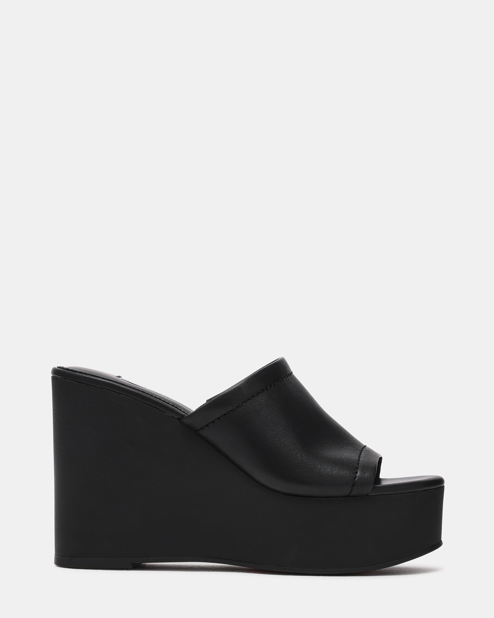 CASSI Black Leather Platform Raffia Wedge Women's Sandal | Steve Madden