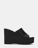 CASSI Black Leather Platform Raffia Wedge Women's Sandal | Steve Madden