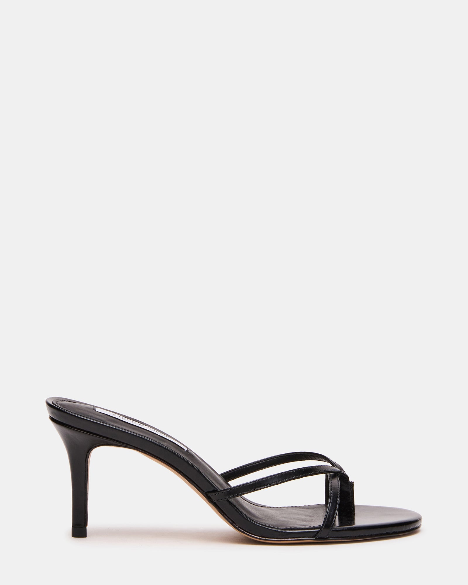 CLARI Black Leather Strappy Thong Women's Kitten Heel | Steve Madden