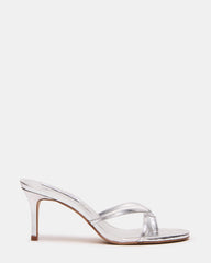 CLARI Silver Leather Strappy Thong Women's Kitten Heel | Steve Madden