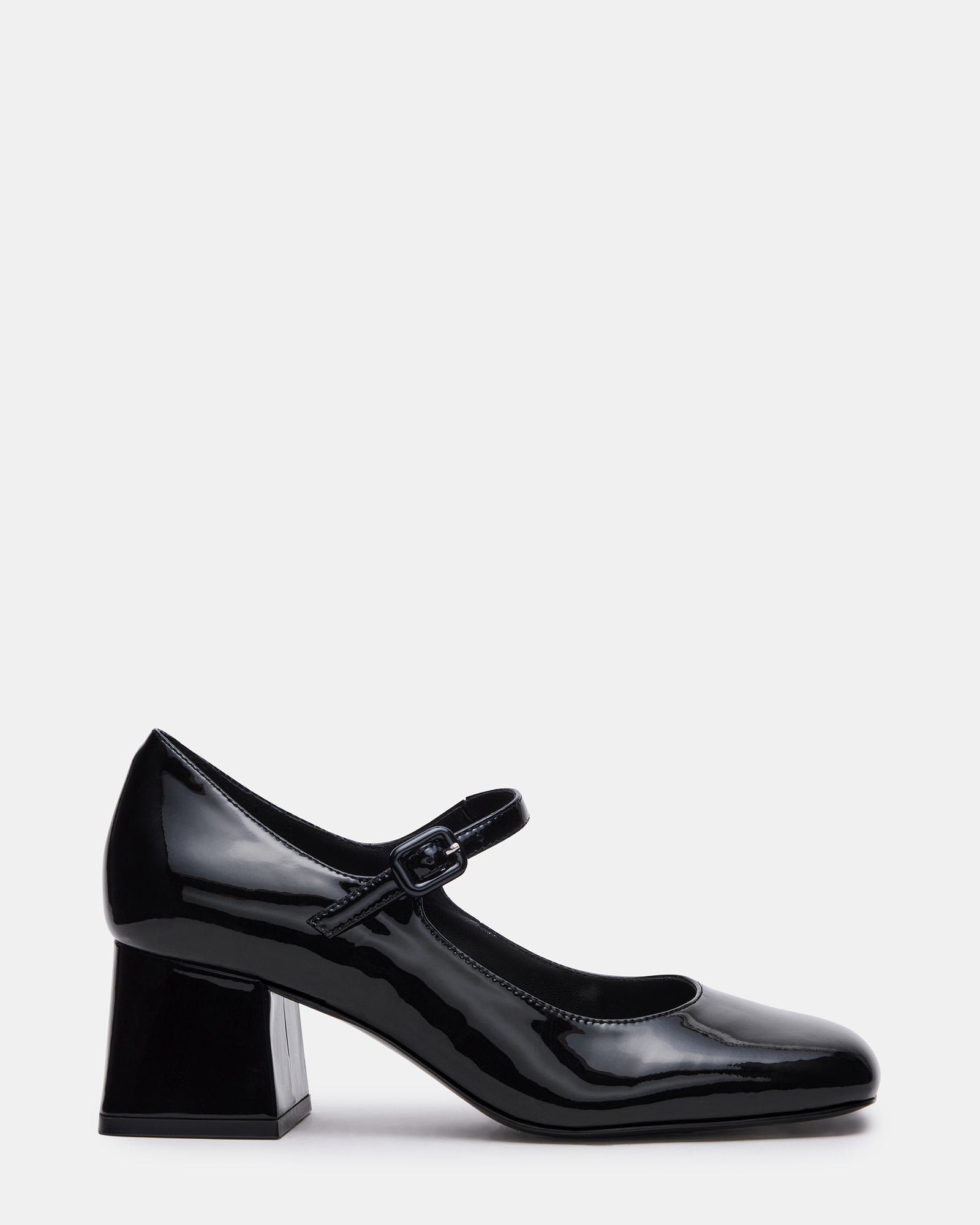 DARCEY Black Patent Square-Toe Mary Jane Block Heel Women's Loafer | Steve Madden
