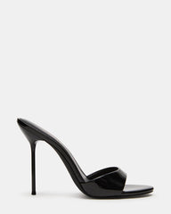 DAVINA Black Patent Rounded Open-Toe Mule Stiletto Women's Heel | Steve Madden