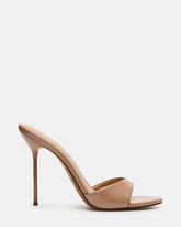 DAVINA Tan Patent Rounded Open-Toe Mule Stiletto Women's Heel | Steve Madden