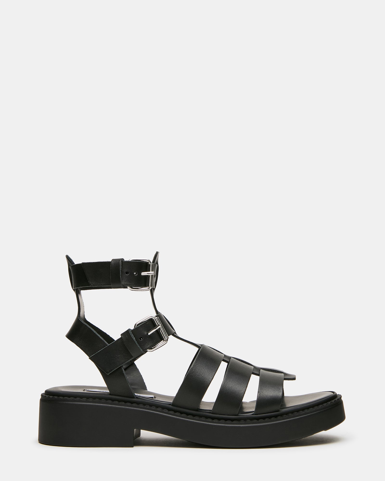 DAX Black Leather Fisherman Strappy Women's Sandal | Steve Madden
