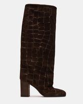 DELIA Dark Brown Suede Fold-Over Knee-High Women's Boot | Steve Madden