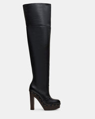 DELMIRA Black Leather Platform Studded Over-The-Knee Women's Boot | Steve Madden