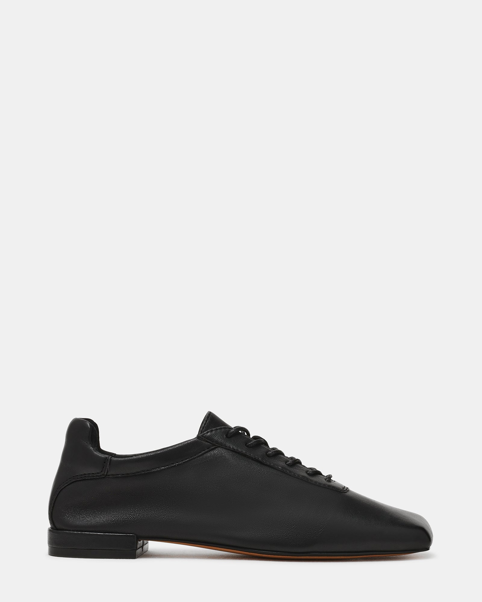 DELPHY Lace-Up Black Leather Square-Toe Women's Flat | Steve Madden