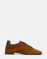 DELPHY Lace-Up Tan Suede Square-Toe Women's Flat | Steve Madden