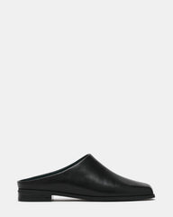 DELPHY Black Leather Slip-On Mule Square-Toe Women's Flat | Steve Madden