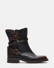 DENIS Brown Distressed Moto Buckles Women's Ankle Boot | Steve Madden