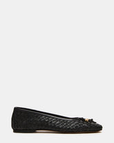 DIVY Black Leather Woven Bow Ballet Round-Toe Women's Flat | Steve Madden