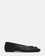 DIVY Black Leather Woven Bow Ballet Round-Toe Women's Flat | Steve Madden