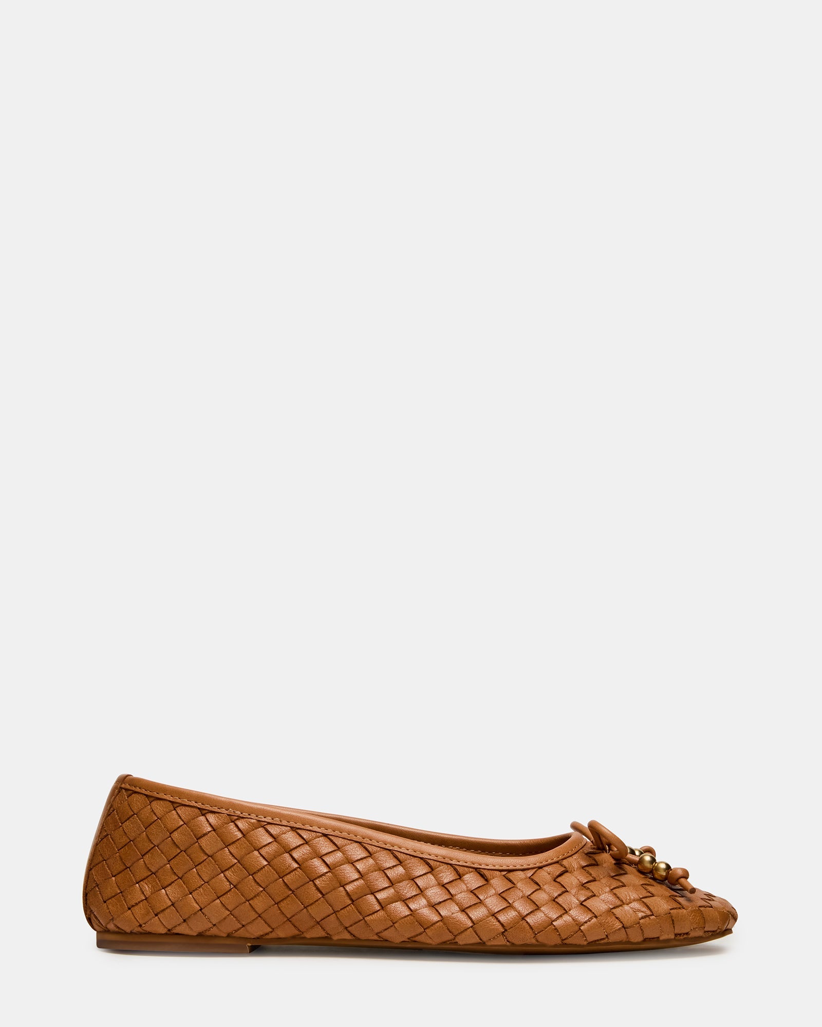 DIVY Cognac Leather Woven Bow Ballet Round-Toe Women's Flat | Steve Madden