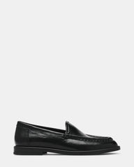 DRAYCE Black Leather Moc Toe Women's Loafer | Steve Madden