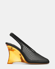 DYRA Black Gold Transparent Wedge Slingback Mesh Women's Heel | Steve Madden