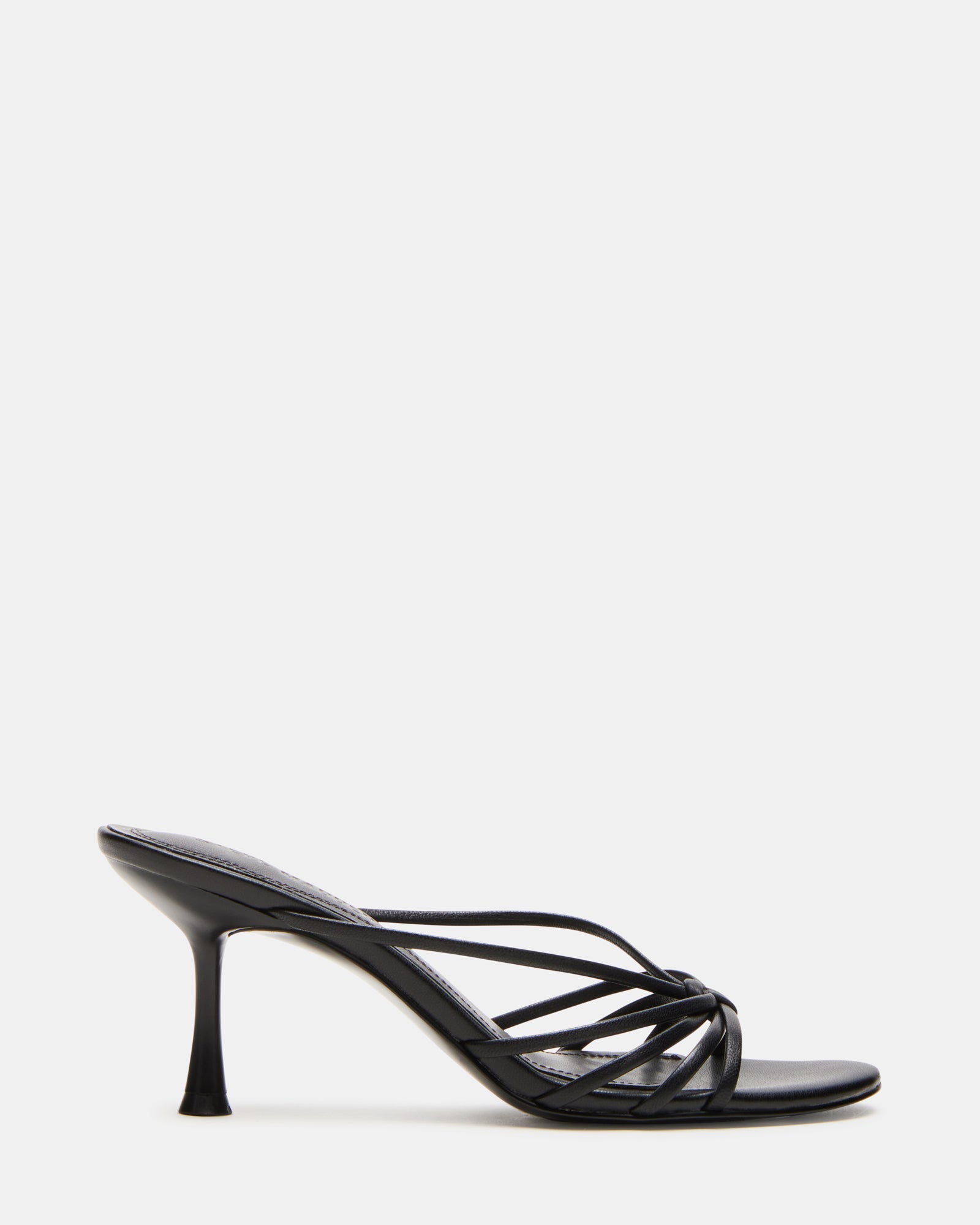 EDNA Black Leather Strappy Mule Women's Heel | Steve Madden