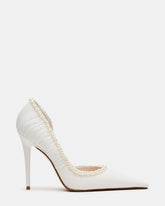 ELEGANT Pearl Ivory Mesh Ruched Pointed-Toe Stiletto Pump Women's Heel | Steve Madden