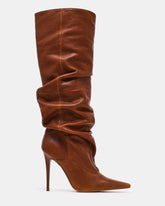 ELONA Brown Leather Scrunched Pointed-Toe Knee-High Women's Boot | Steve Madden