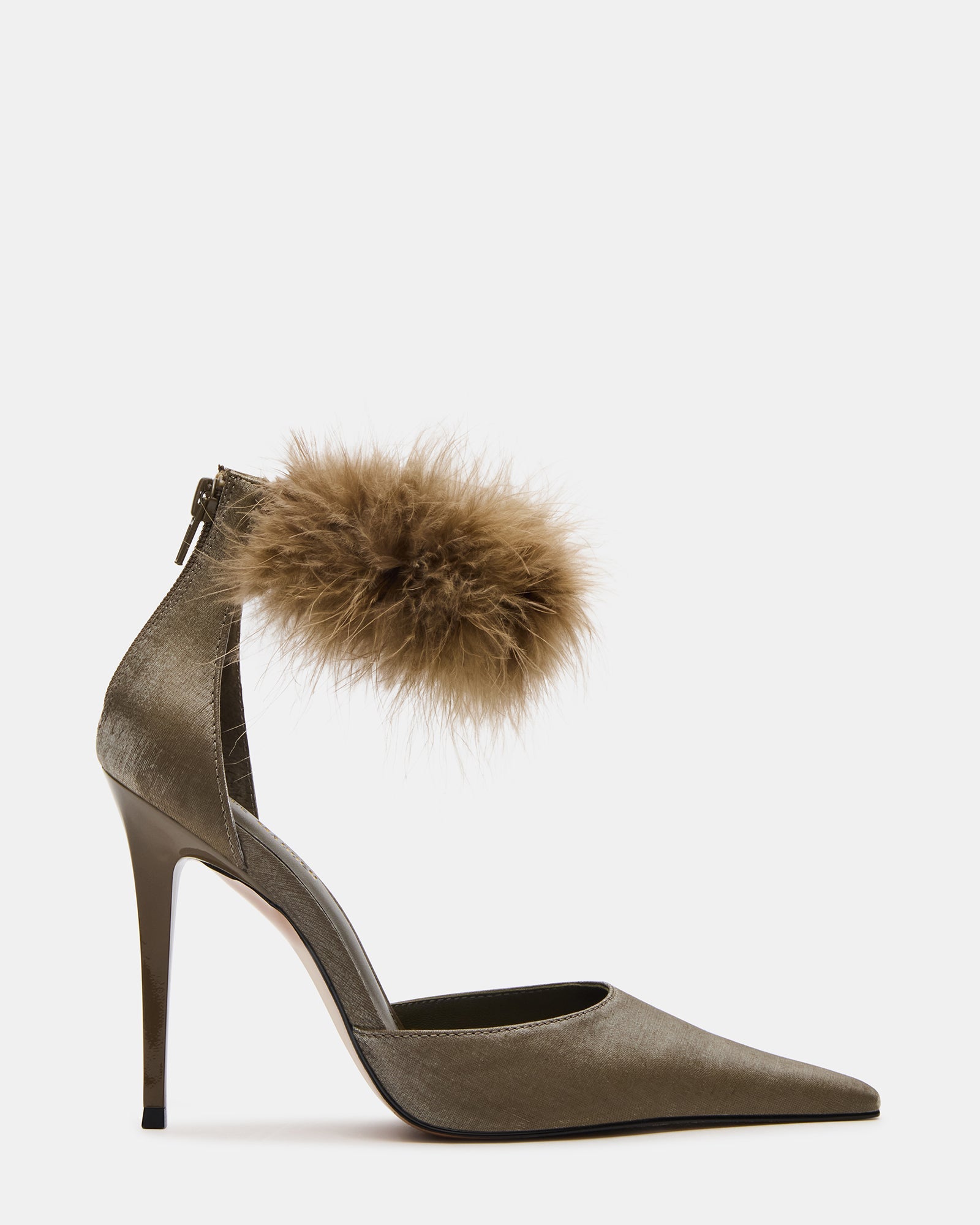 ELUSIVE Olive Satin Pointed-Toe Stiletto Pump Women's Heel | Steve Madden
