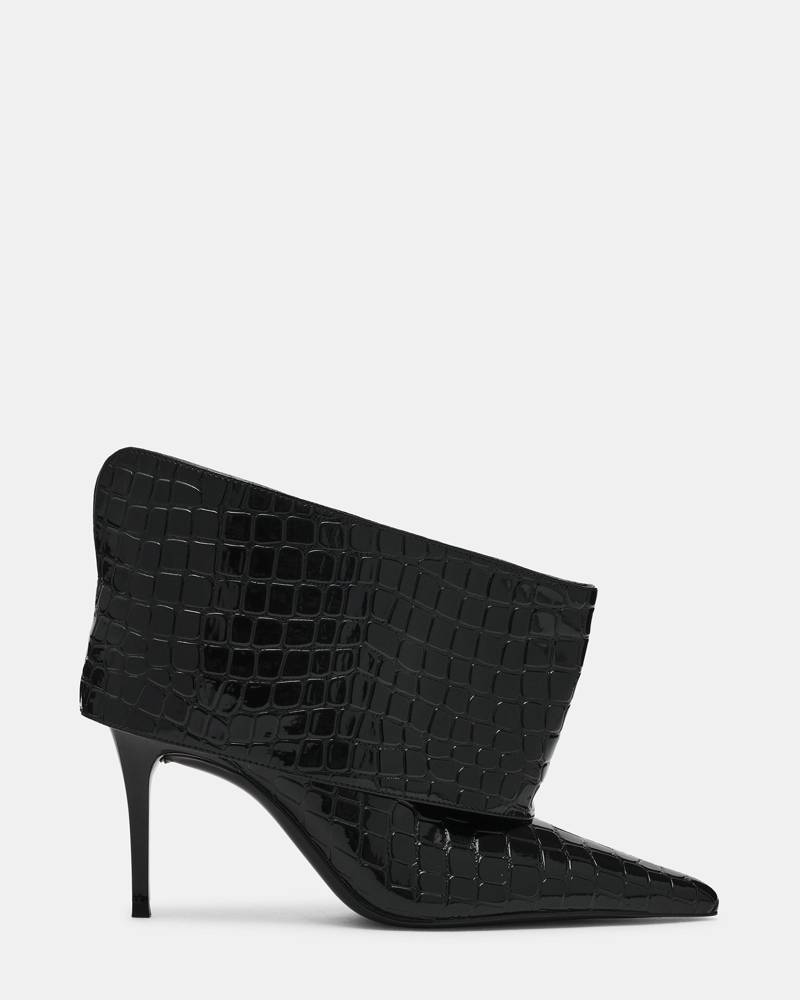 ENELLA Black Crocodile Cuffed Pointed-Toe Stiletto Women's Ankle Boot | Steve Madden