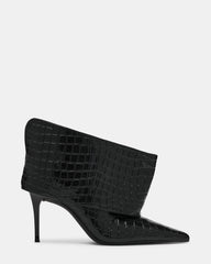 ENELLA Black Crocodile Cuffed Pointed-Toe Stiletto Women's Ankle Boot | Steve Madden