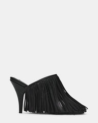 ESKA Black Leather Fringe Mule Women's Heel | Steve Madden