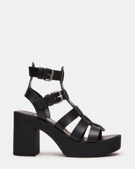 ESME Black Leather Fisherman Strappy Platform Women's Sandal | Steve Madden