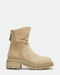 ESSENTIAL Taupe Suede Scrunched Ankle Boot | Women's Booties | Steve Madden