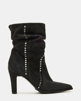 EVANIA Grey Suede Scrunched Studded Pointed-Toe Women's Ankle Boot | Steve Madden