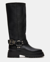 EVEREST Black Leather Moto Lug Knee-High Women's Boot | Steve Madden