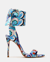EVREN Blue Print Strappy Leg-Tie Stiletto Women's Heel | Steve Madden