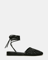 FLUTTER Black Leather Woven Mule Leg-Ties Strappy Women's Flat | Steve Madden