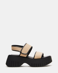 GROVER Black/Tan Women's Square-Toe Platform Sandal | Steve Madden