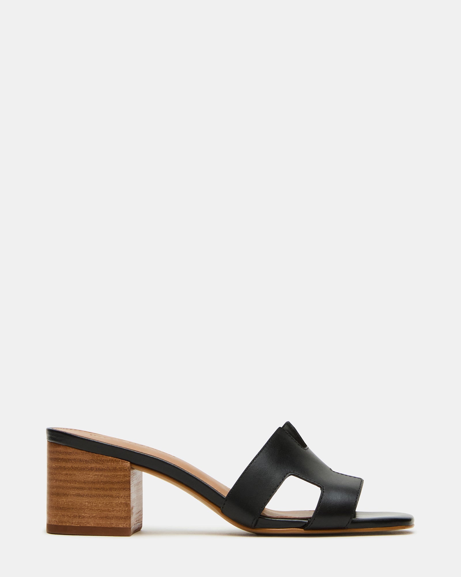 HANA Black Leather Square-Toe Mule Block Heel Women's Sandal | Steve Madden