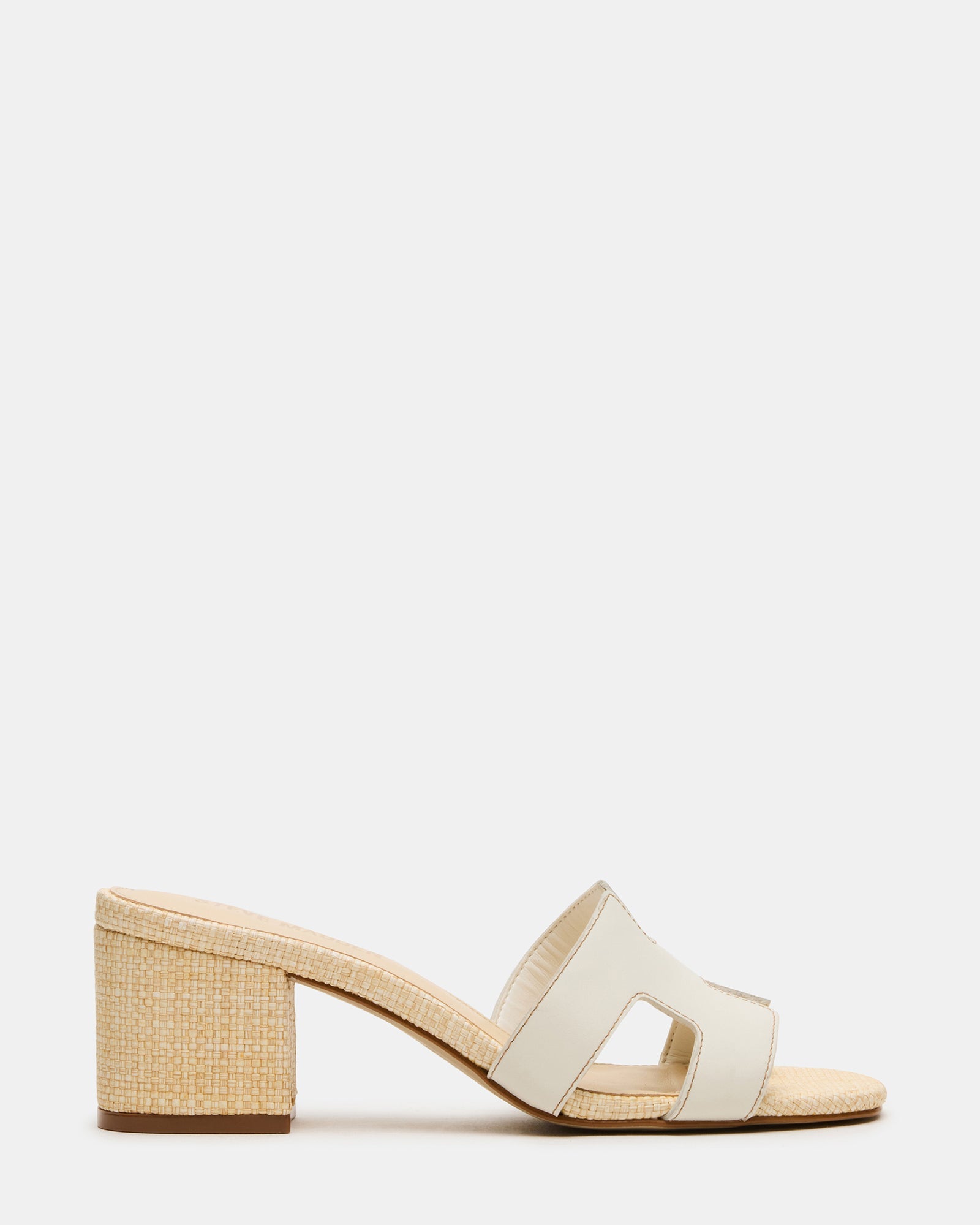 HANA BONE LEATHER Square-Toe Mule Block Heel Women's Sandal | Steve Madden