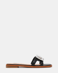 HALETTE Black Leather Square-Toe Slide Women's Sandal | Steve Madden