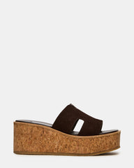 HARMONY Brown Suede Wedge Mule Cork Platform Women's Sandal | Steve Madden