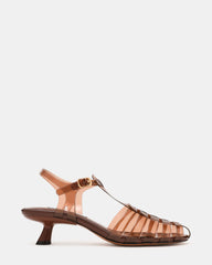 JELINA Brown Fisherman Jelly Strappy Women's Kitten Heel | Steve Madden